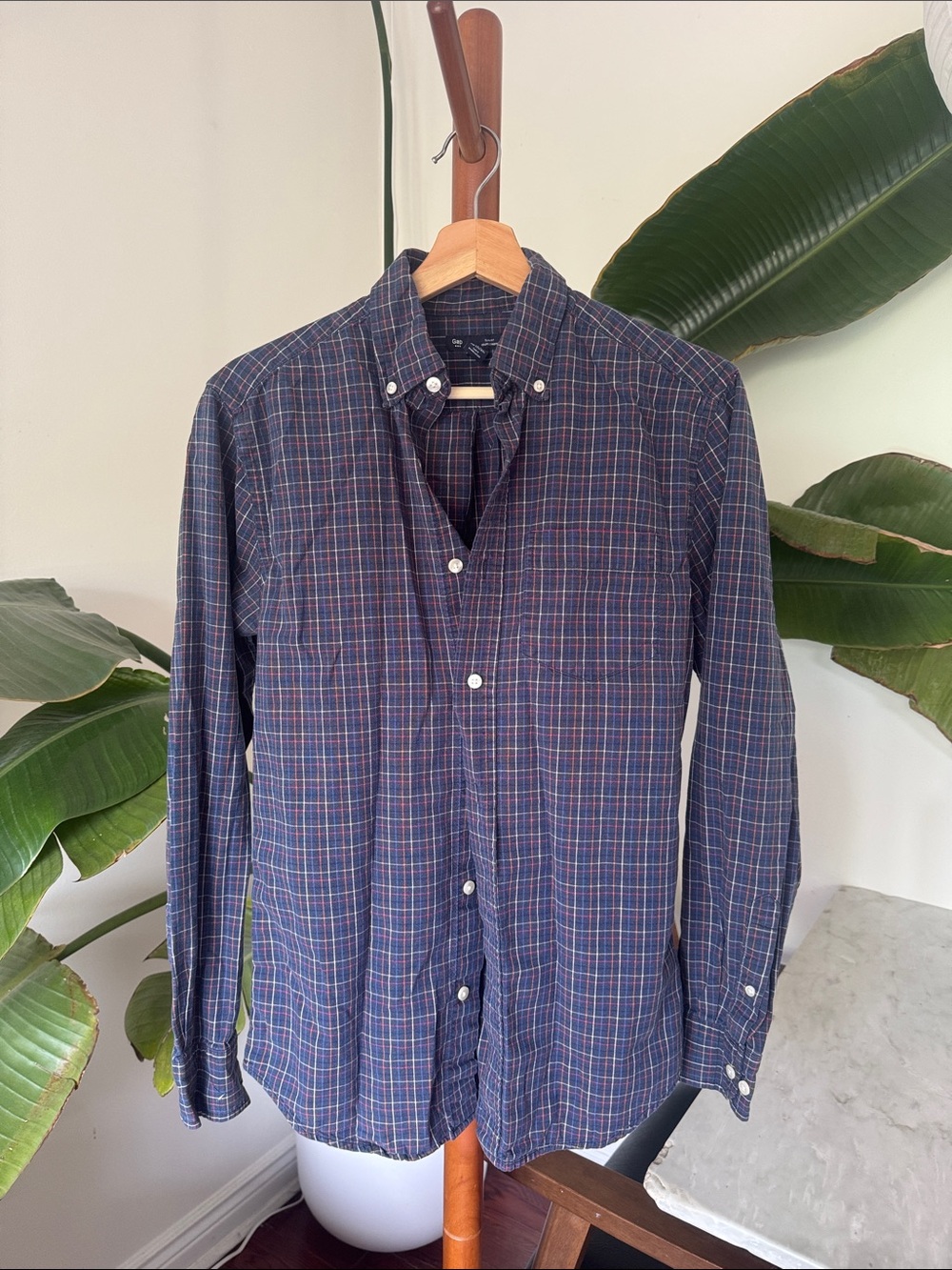 Men's GAP Navy Plaid Button-Down Shirt